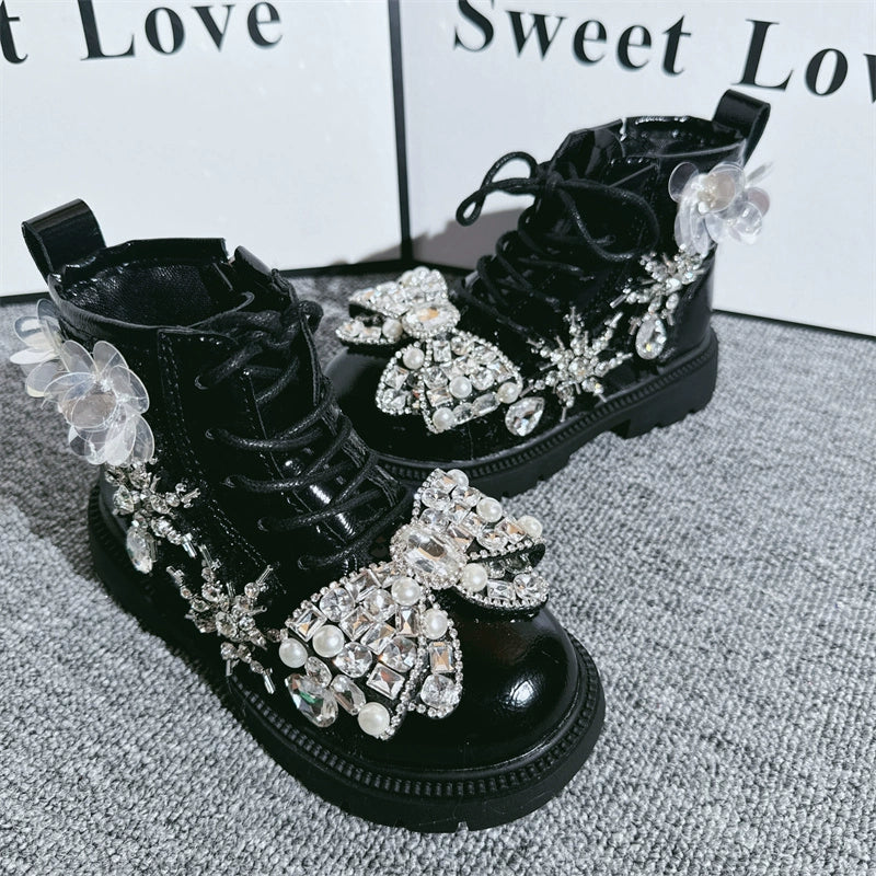 Kız Çocuk Botları Çocuk Prenses Ayakkabıları Bebek Parlak Botları