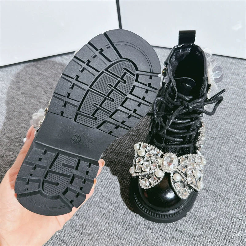 Kız Çocuk Botları Çocuk Prenses Ayakkabıları Bebek Parlak Botları