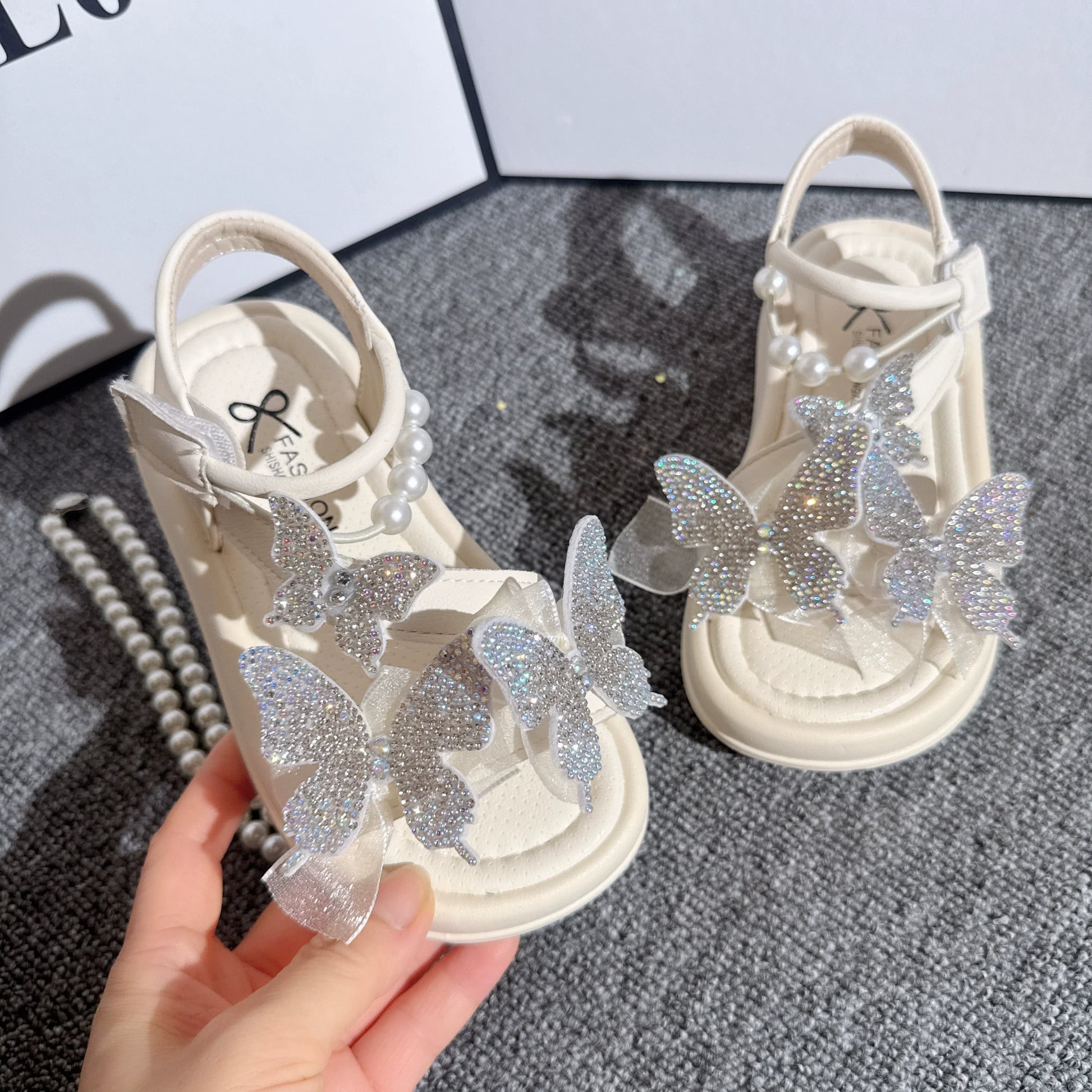 Kızlar Kelebek Payetler Sandalet Yaz İnci Fiyonk Prenses Ayakkabıları