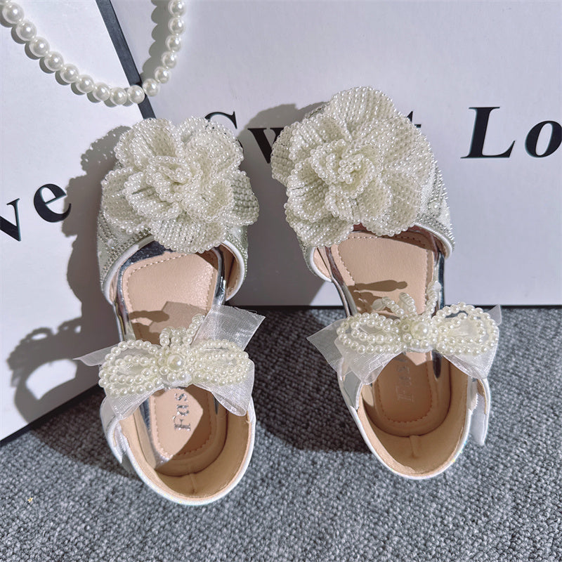 Sevimli 3D İnci Çiçek Kristal Kız Prenses Ayakkabıları