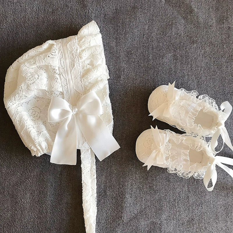Kız Bebek Prenses Şapka Bebek Dantel Ayakkabı ve Şapka Seti