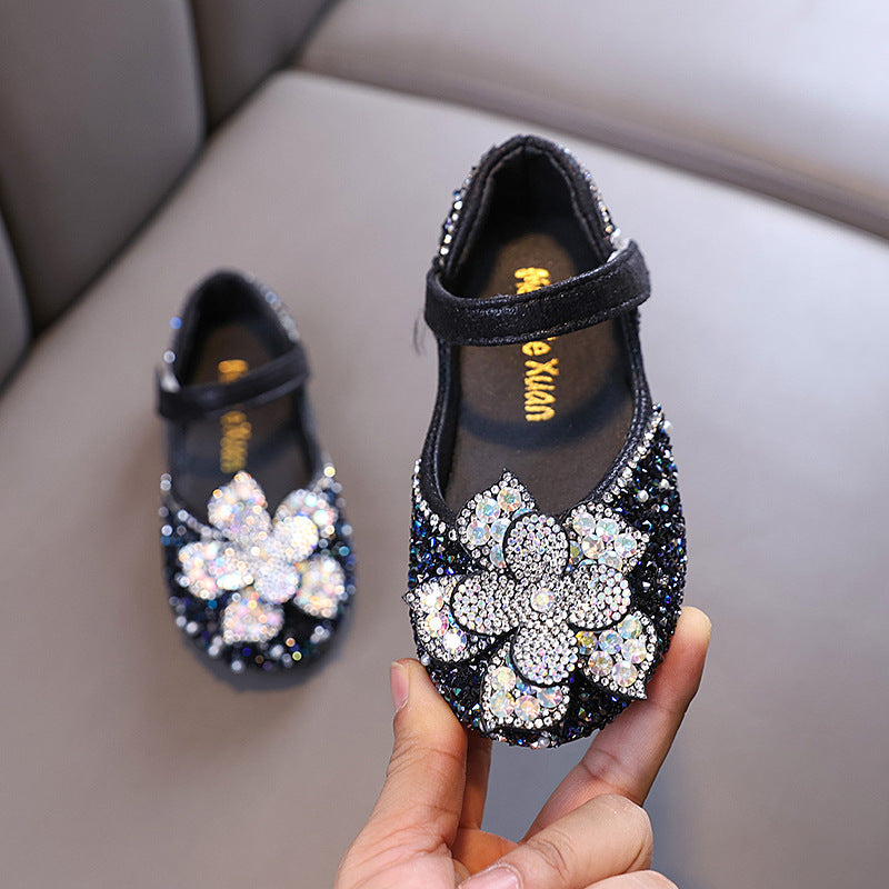 Kız Çocuk Çiçek Prenses Pırlanta Deri Ayakkabı