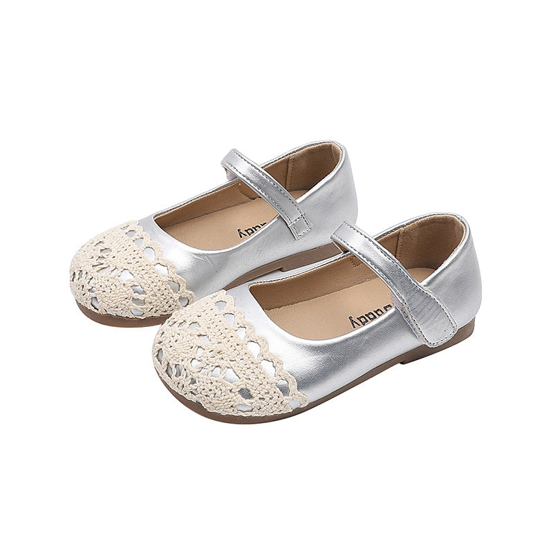 Kız Prenses Ayakkabı Çocuk Gümüş Yumuşak Taban Deri Ayakkabı