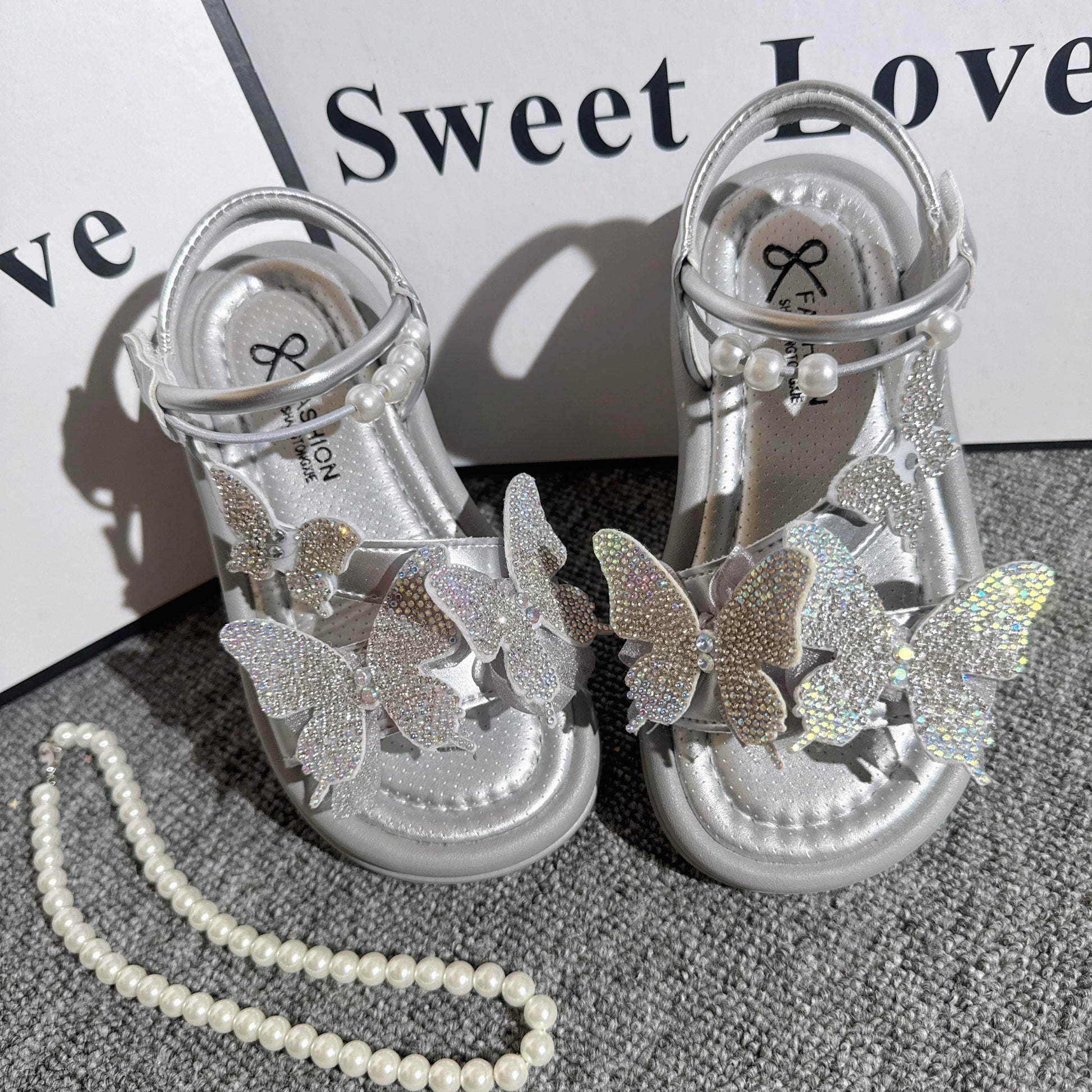 Kızlar Kelebek Payetler Sandalet Yaz İnci Fiyonk Prenses Ayakkabıları