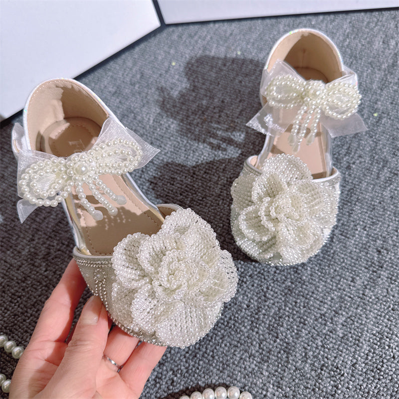 Sevimli 3D İnci Çiçek Kristal Kız Prenses Ayakkabıları