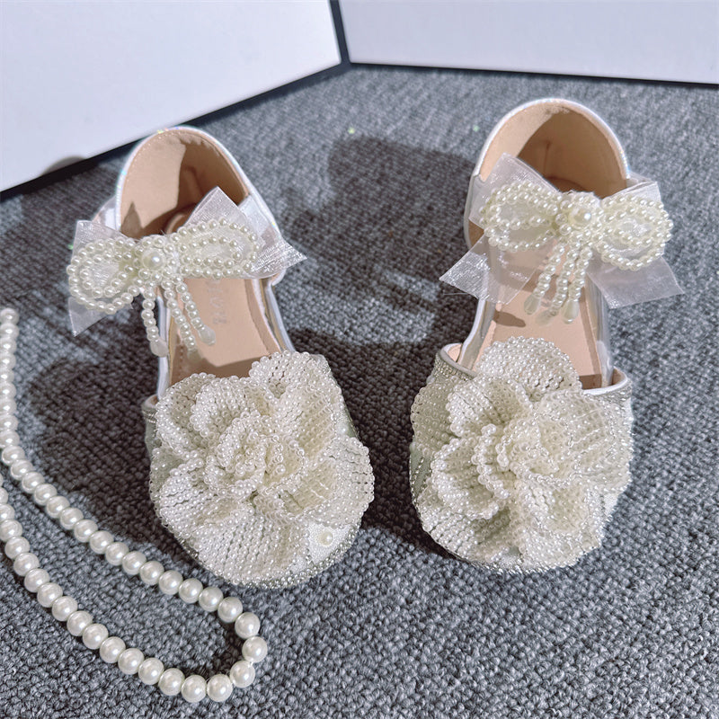 Sevimli 3D İnci Çiçek Kristal Kız Prenses Ayakkabıları