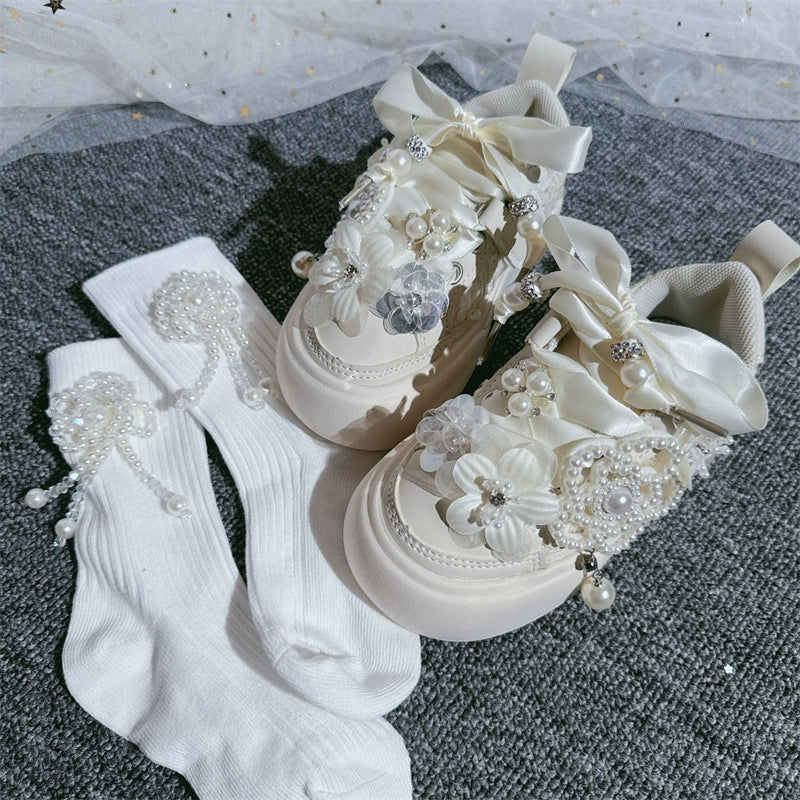 Lüks Kız Boncuk Çiçek Spor Ayakkabı Günlük Çocuk Prenses Ayakkabıları