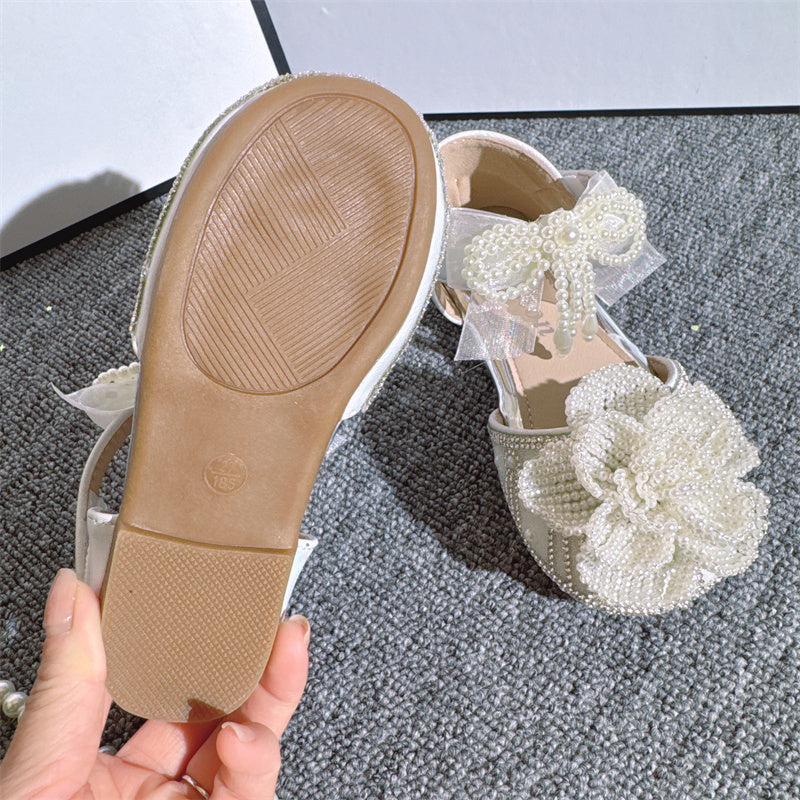 Sevimli 3D İnci Çiçek Kristal Kız Prenses Ayakkabıları