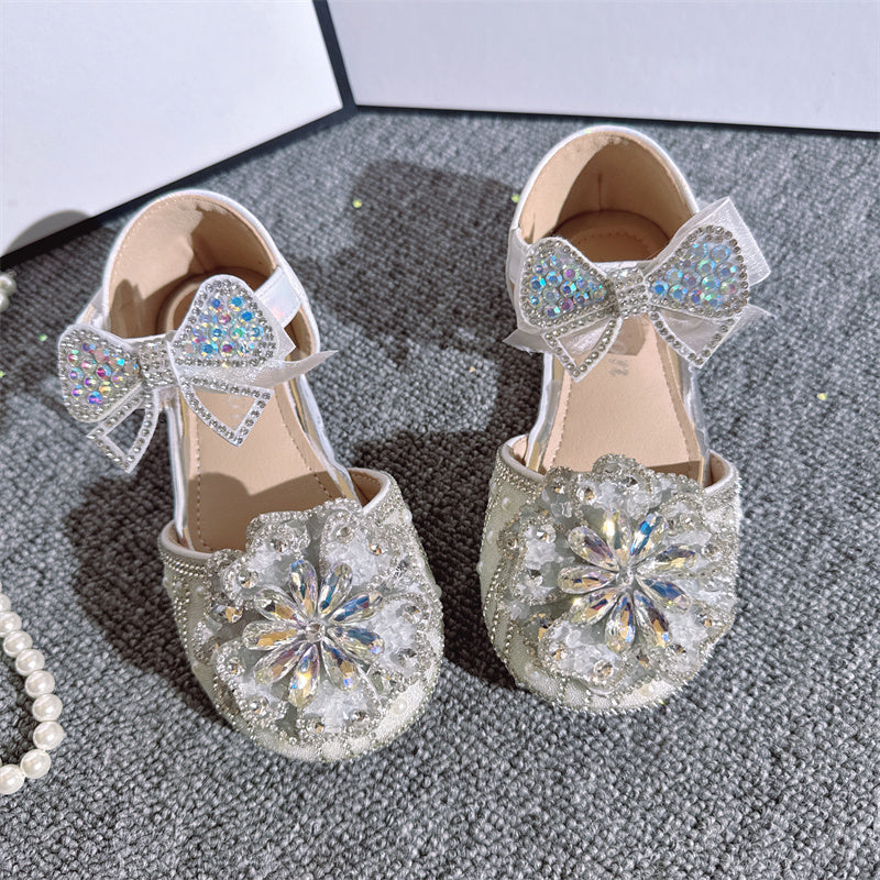 Kız Çocuk Kristal Ayakkabı Parlak İnci Rhinestone Prenses Ayakkabıları