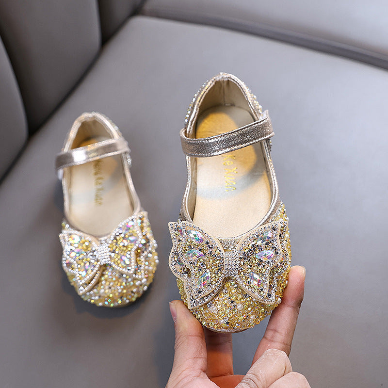 Sevimli Kızlar Prenses Elmas Deri Ayakkabı Dans Ayakkabıları