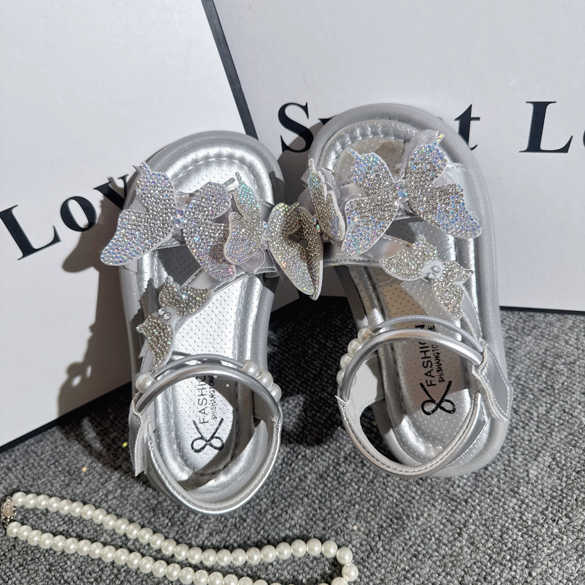 Kızlar Kelebek Payetler Sandalet Yaz İnci Fiyonk Prenses Ayakkabıları