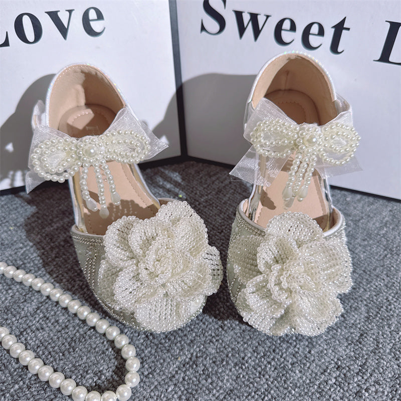 Sevimli 3D İnci Çiçek Kristal Kız Prenses Ayakkabıları