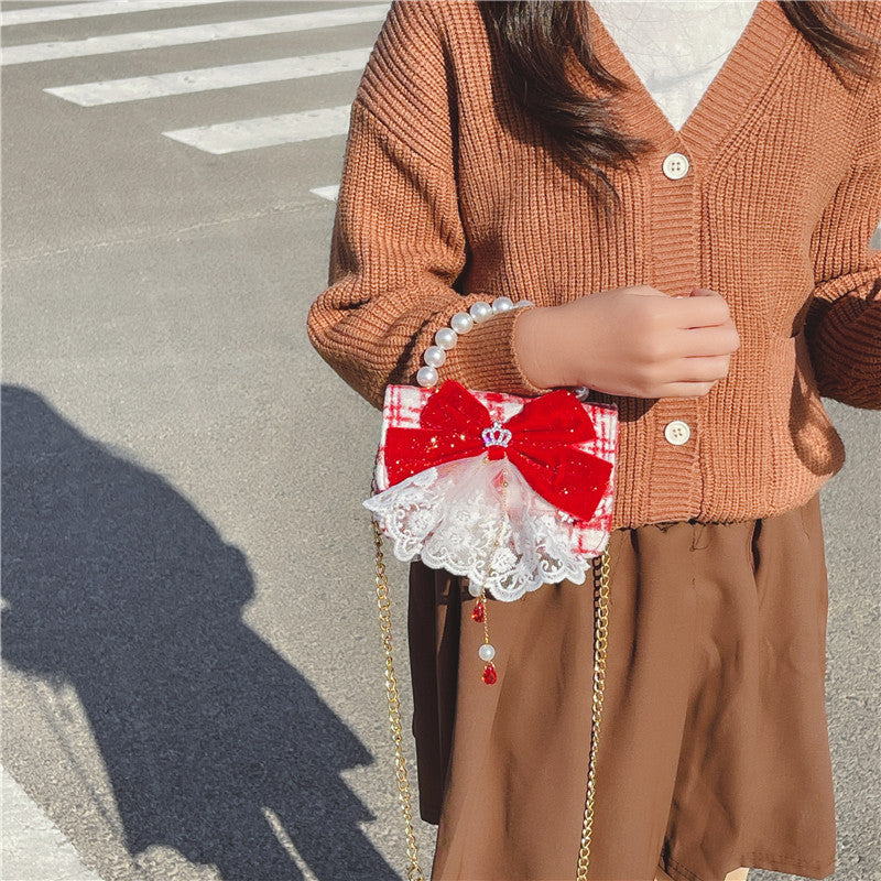 Sevimli Noel Kız İnci Çanta Kız Zincir Sikke Çanta