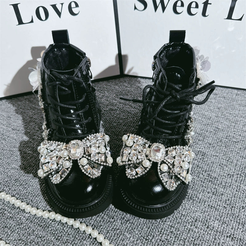 Kız Çocuk Botları Çocuk Prenses Ayakkabıları Bebek Parlak Botları