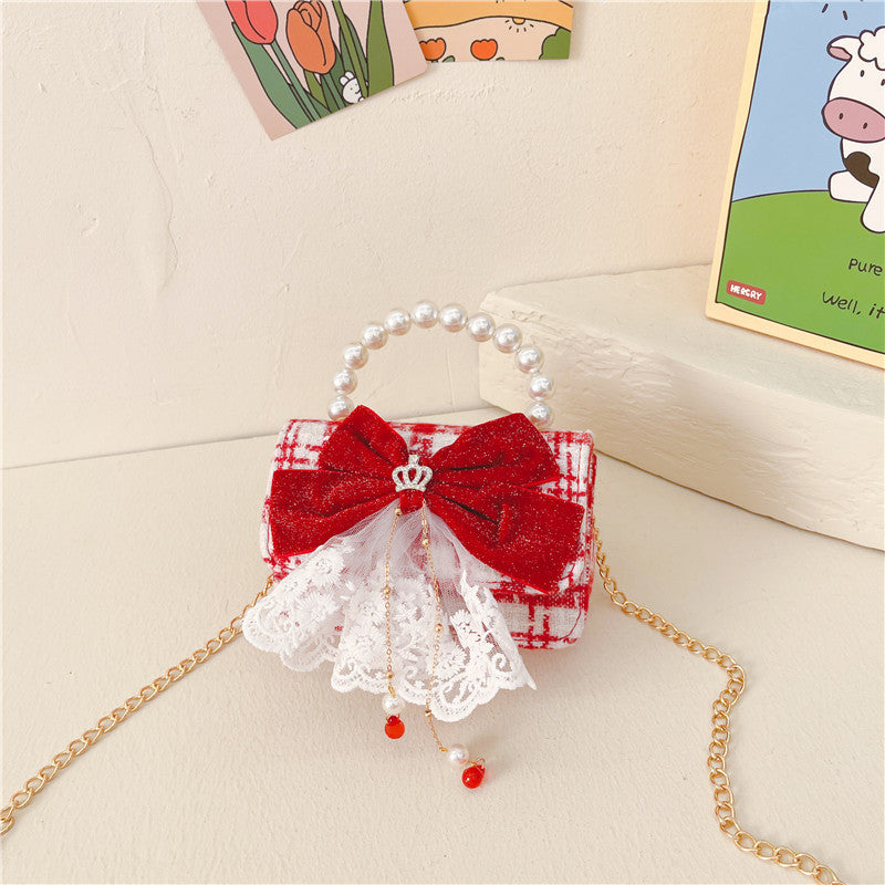 Sevimli Noel Kız İnci Çanta Kız Zincir Sikke Çanta
