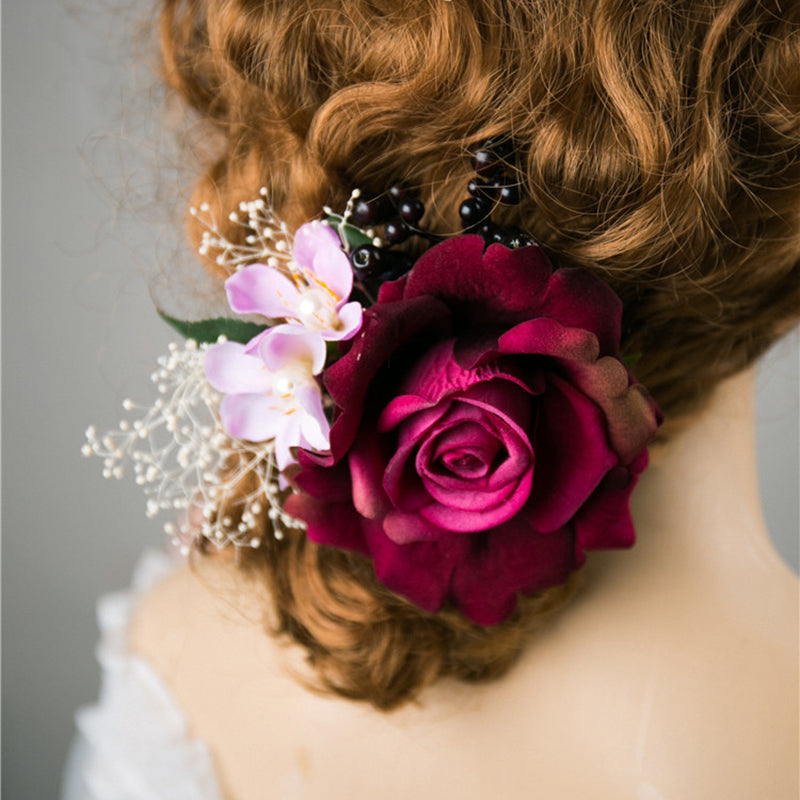 Simülasyon Gül Çiçek Headdress Saç Klipsi Saç Süsü