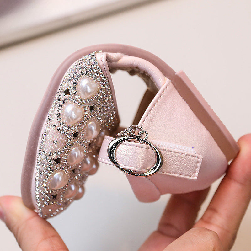 Yazlık Kız Çocuk Deri Ayakkabı Kız Çocuk İnci Prenses Ayakkabı