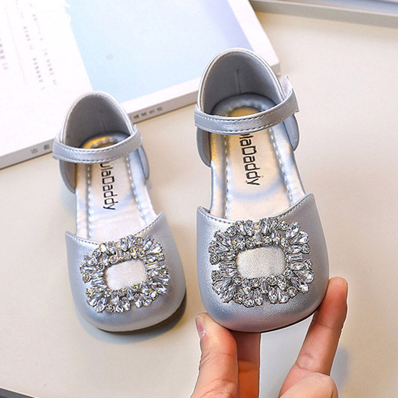 Kız Bebek Kare Burunlu Kristal Deri Ayakkabı