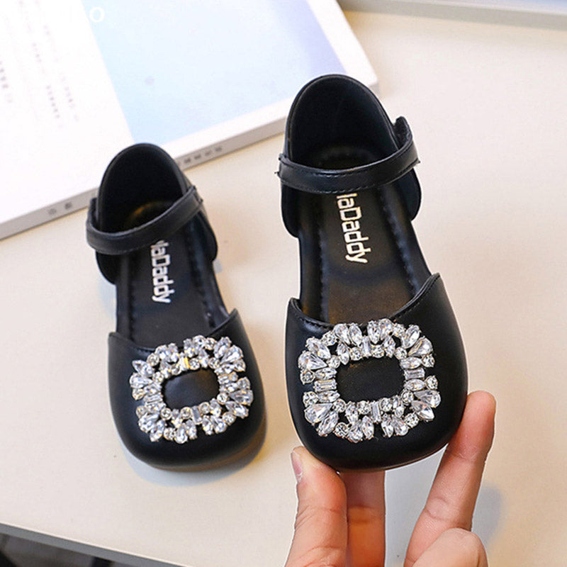 Kız Bebek Kare Burunlu Kristal Deri Ayakkabı