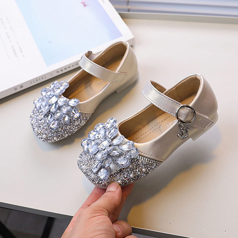 Sonbahar Çocuk Kristal Ayakkabı Parlak Rhinestone Fiyonk Prenses Ayakkabı