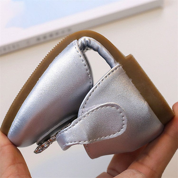 Kız Bebek Kare Burunlu Kristal Deri Ayakkabı