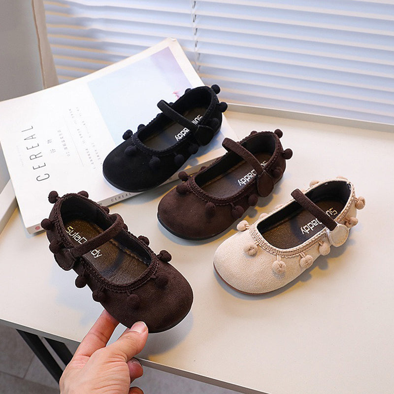 Küçük Fasulye Süslemeli Sevimli Yuvarlak Burunlu Prenses Ayakkabıları