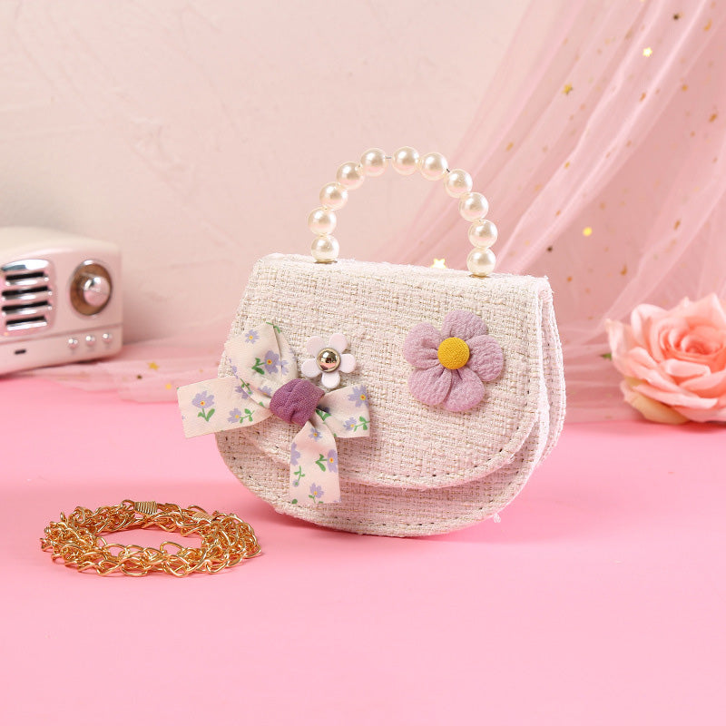Sevimli Bebek Kız Crossbody İnci Fiyonk Moda El Çantası