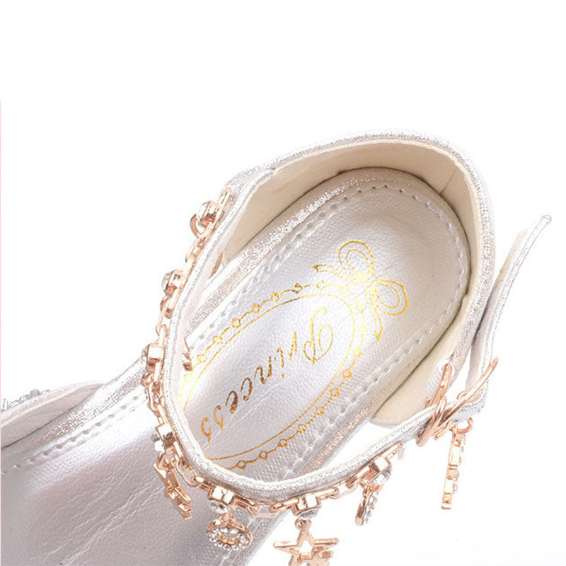 Kız Elbise Ayakkabı Çocuk Payetler Yıldız Zincir Prenses Ayakkabı