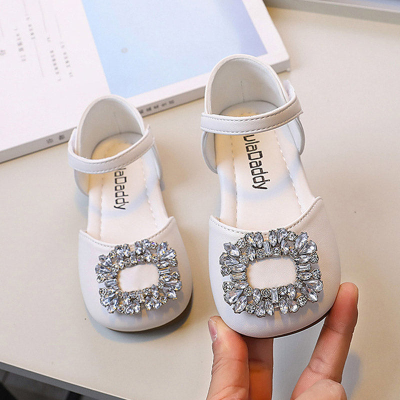 Kız Bebek Kare Burunlu Kristal Deri Ayakkabı