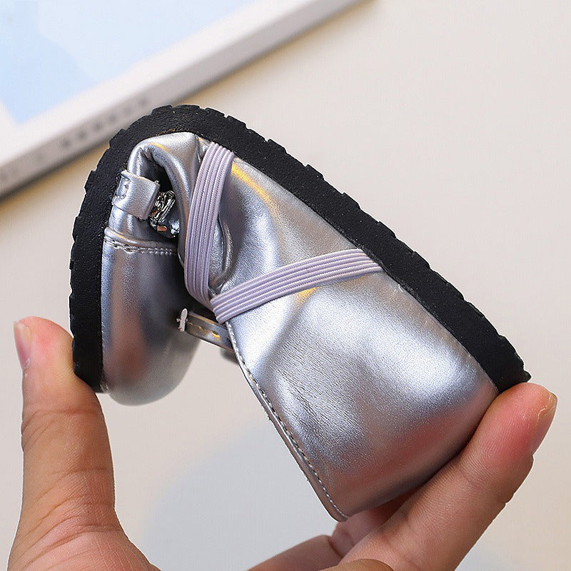 Fiyonklu Rhinestone Prenses Ayakkabı Yumuşak Taban Deri Ayakkabı