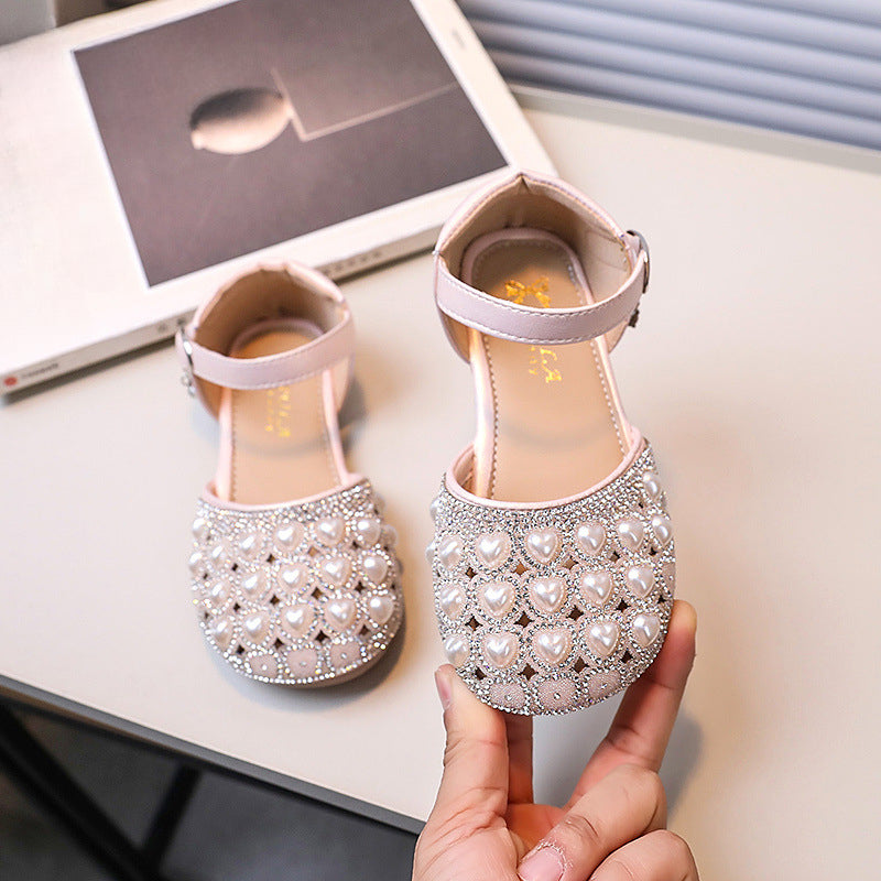 Yazlık Kız Çocuk Deri Ayakkabı Kız Çocuk İnci Prenses Ayakkabı