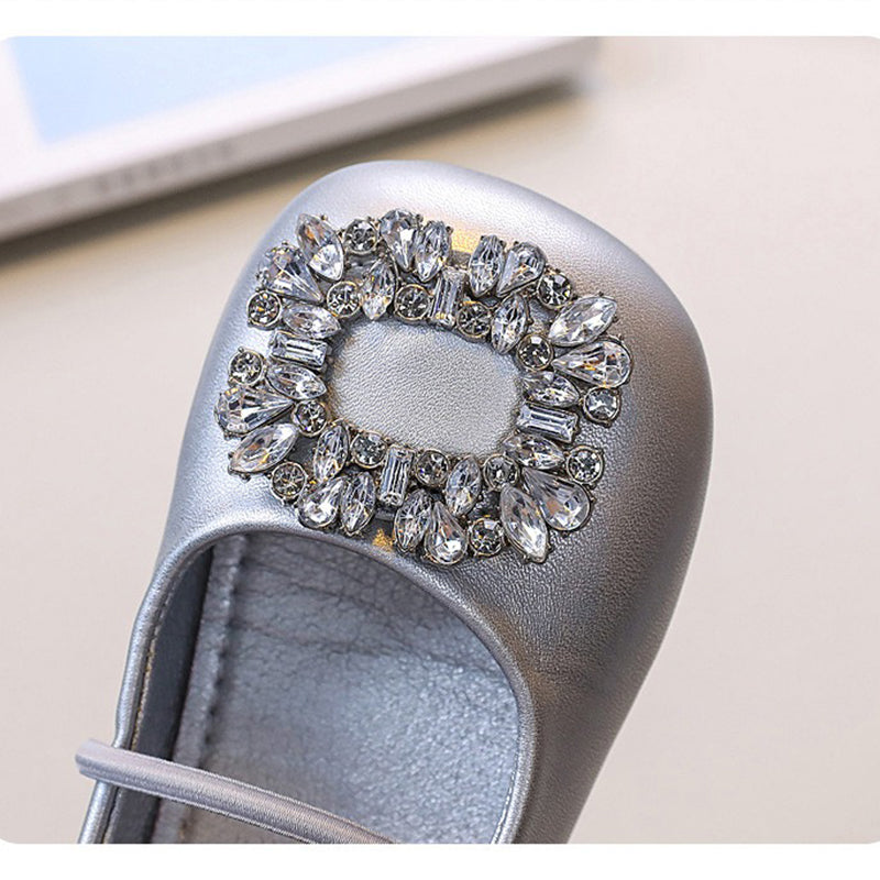 Çocuk Kare Burunlu Kristal Deri Ayakkabı