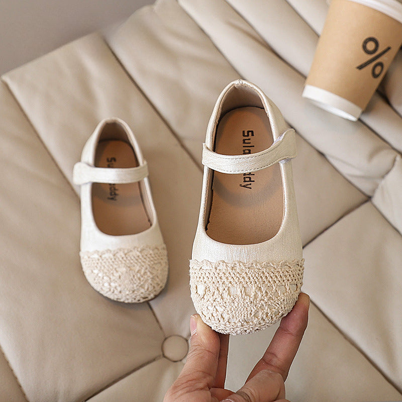 Kız Prenses Ayakkabı Çocuk Gümüş Yumuşak Taban Deri Ayakkabı