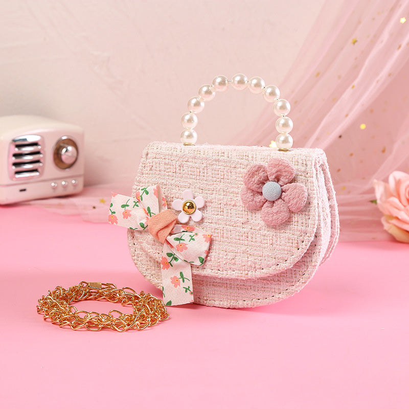 Sevimli Bebek Kız Crossbody İnci Fiyonk Moda El Çantası
